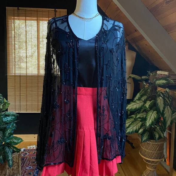 Vintage sequins sheer black jacket - Picture 1 of 4